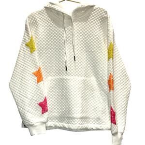 Mainstrip – Quilted Sequin Star Hoodie – White – Size Small